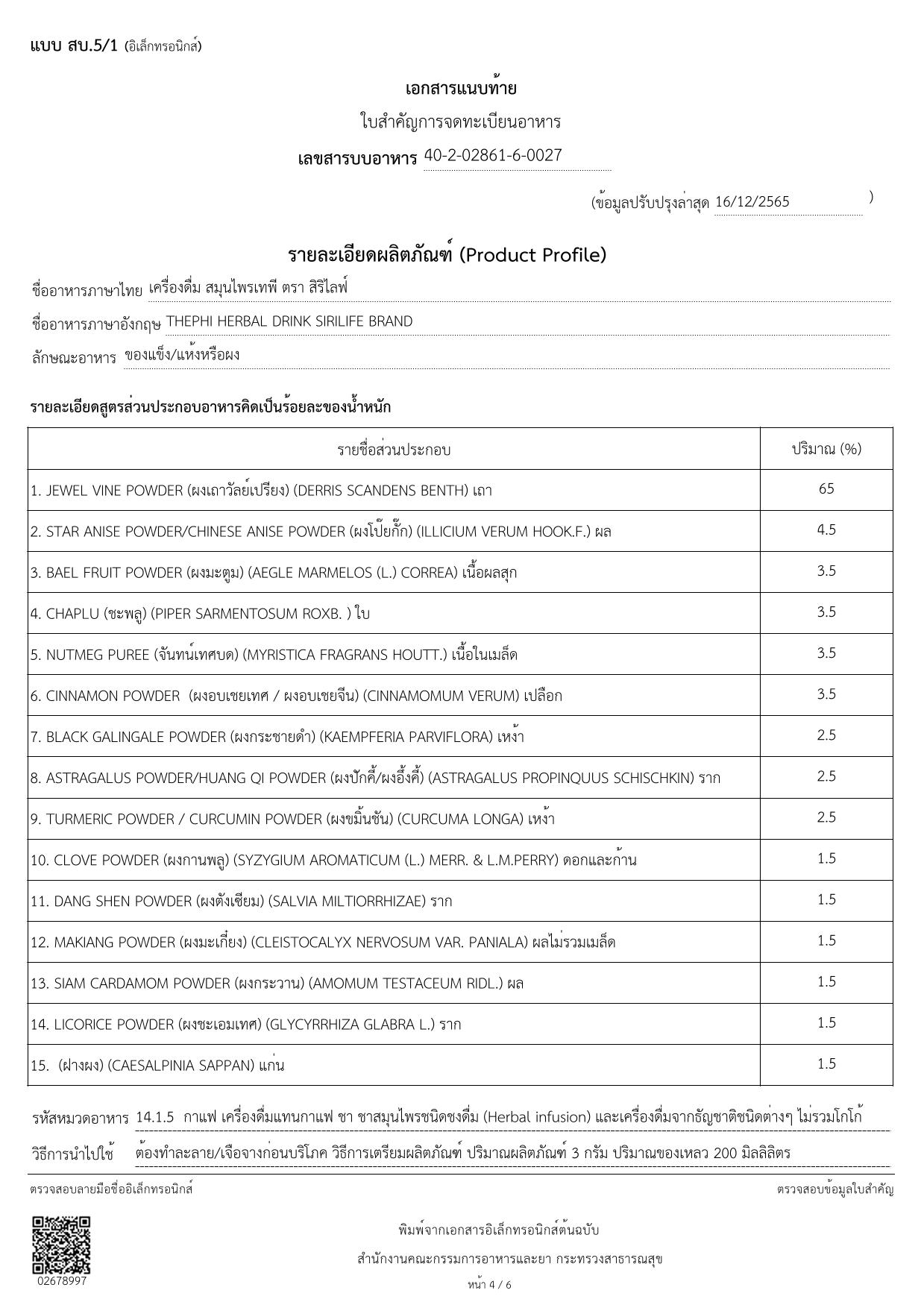 Thailand FDA Registration Certificate